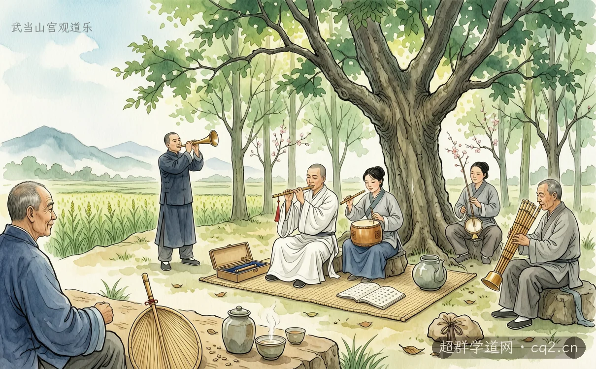 武当山宫观道乐（AI 生成意境插图）