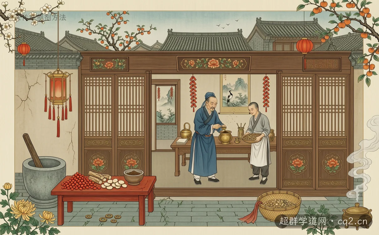 中醫傳統制劑方法（AI 生成意境插圖）