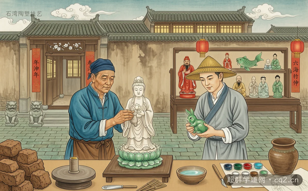 石湾陶塑技艺（AI 生成意境插图）