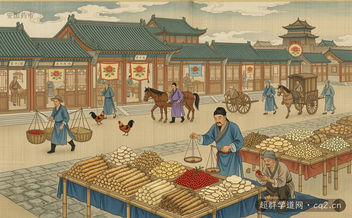 安国药市（AI 生成意境插图）