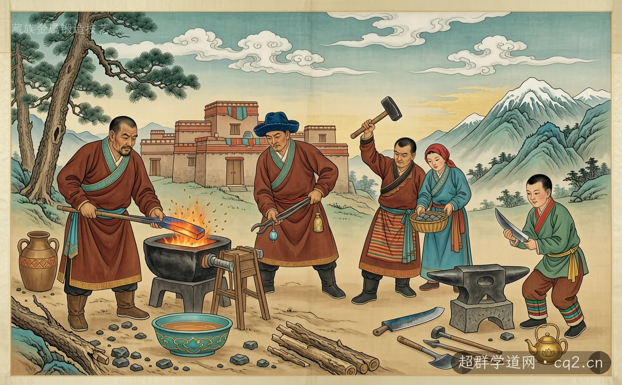 藏族金属锻造技艺（AI 生成意境插图）