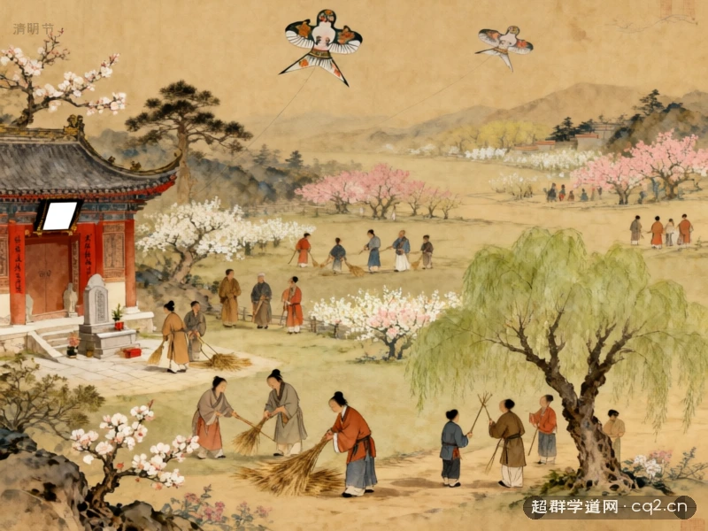 清明时节：扫墓祭祖、踏青插柳与放风筝（AI 生成意境插图）