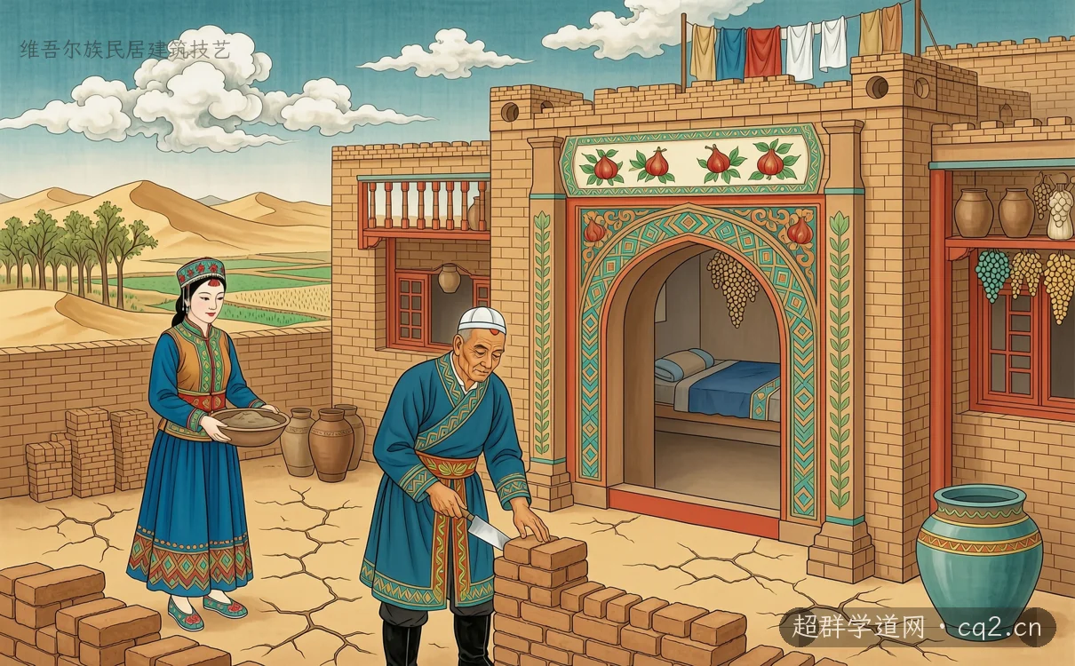 维吾尔族民居建筑技艺（AI 生成意境插图）