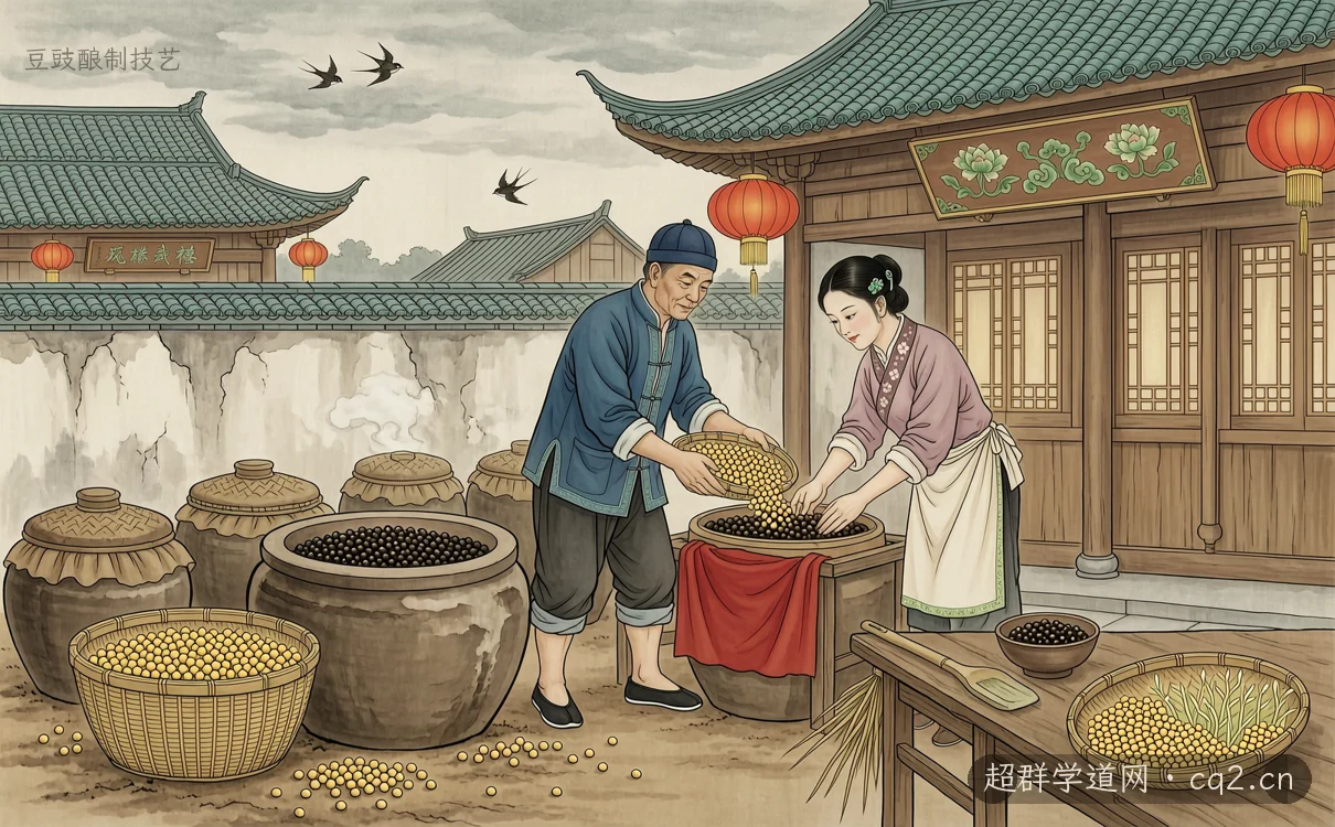 豆豉酿制技艺（AI 生成意境插图）