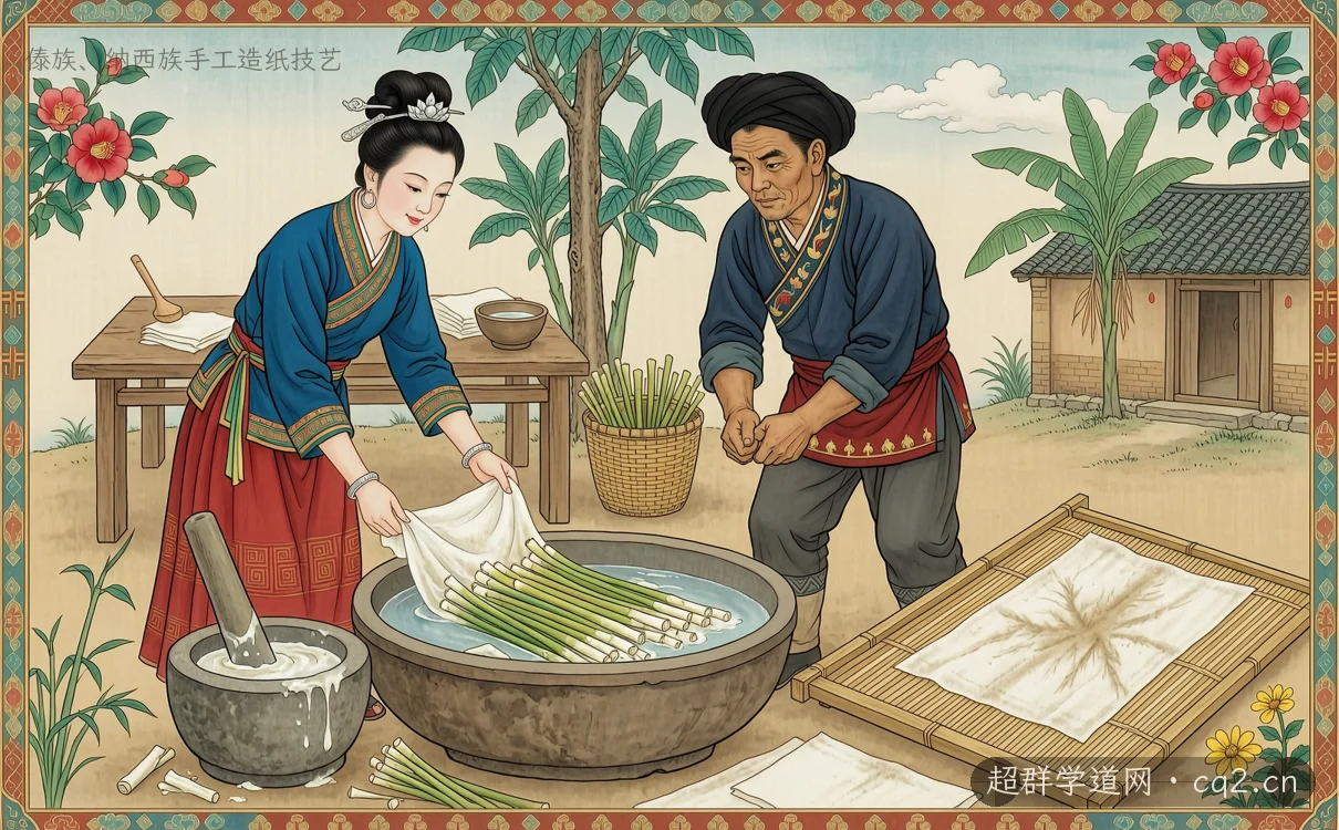 傣族、納西族手工造紙技藝（AI 生成意境插圖）