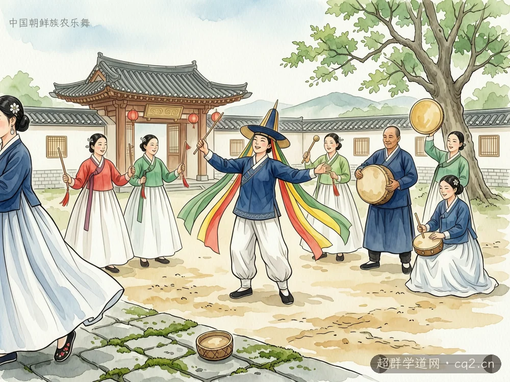 中國朝鮮族農樂舞（AI 生成意境插圖）