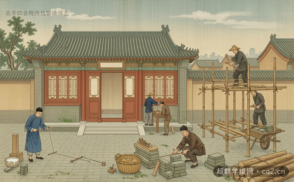 北京四合院传统营造技艺（AI 生成意境插图）