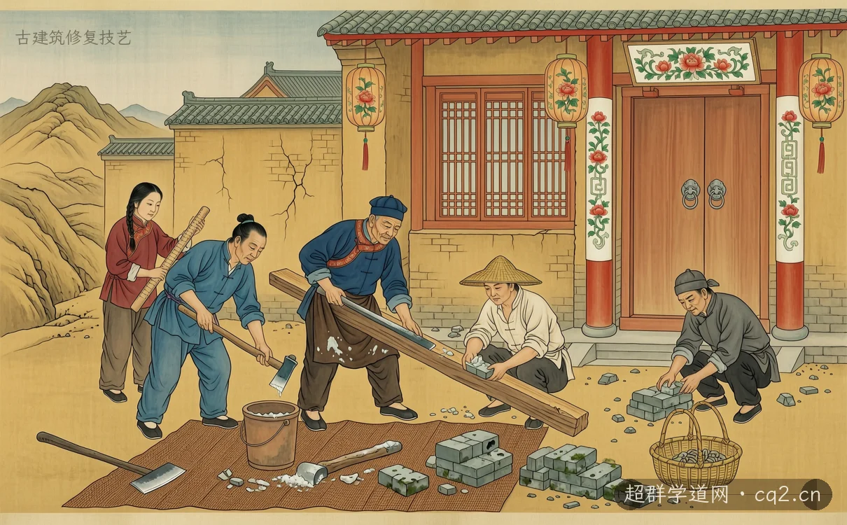 古建筑修复技艺（AI 生成意境插图）