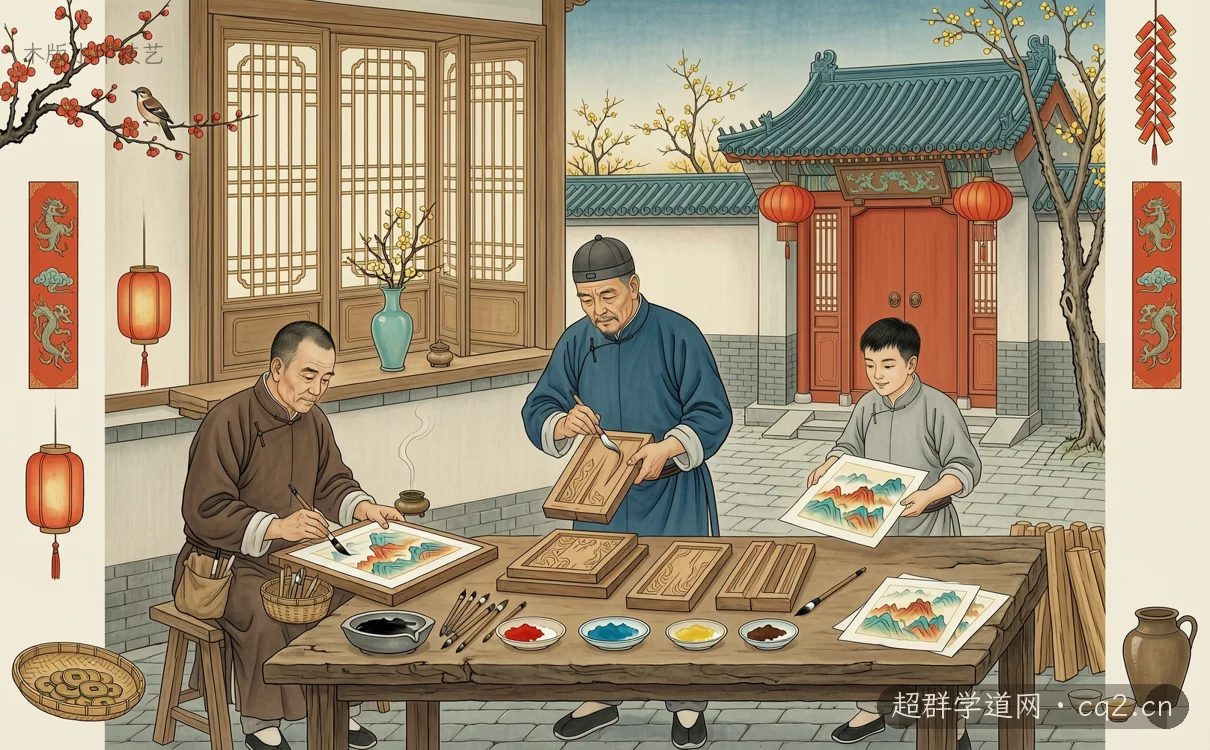 木版水印技艺（AI 生成意境插图）