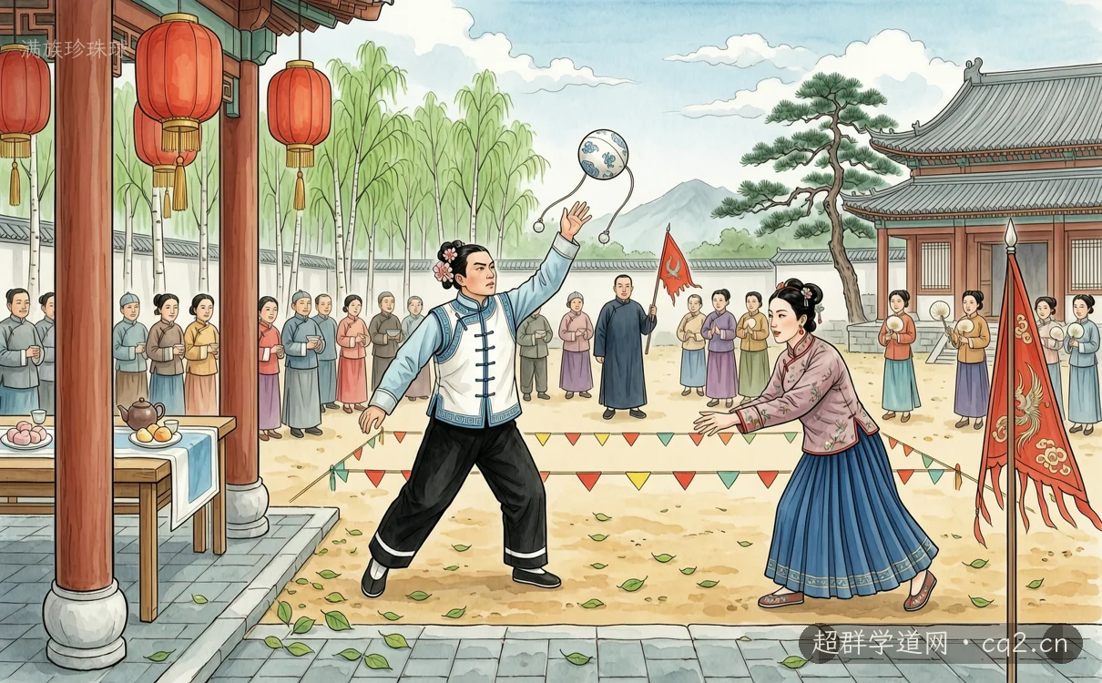 滿族珍珠球（AI 生成意境插圖）