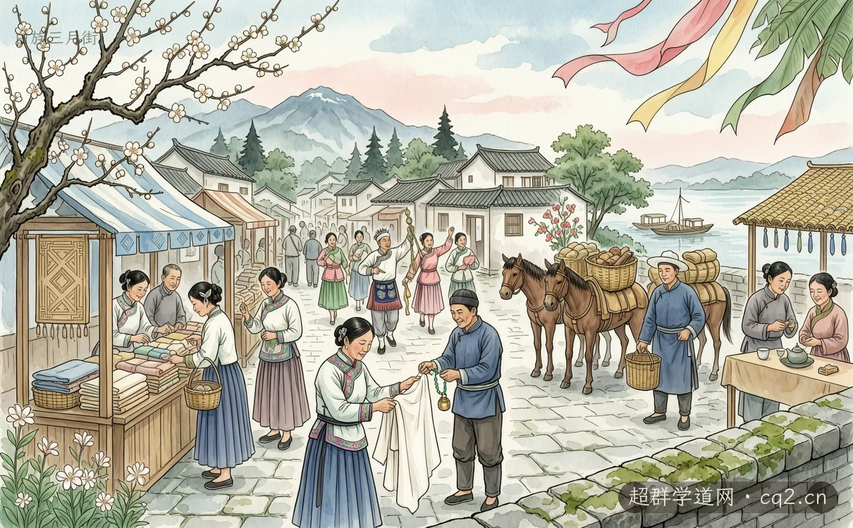 白族三月街（AI 生成意境插图）