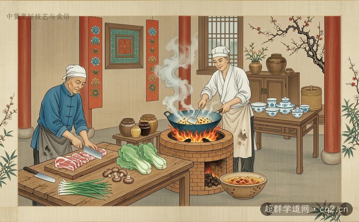 中餐烹饪技艺与食俗（AI 生成意境插图）
