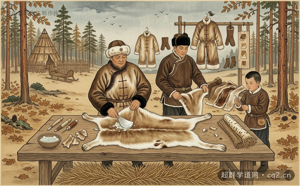 鄂伦春族狍皮制作技艺（AI 生成意境插图）
