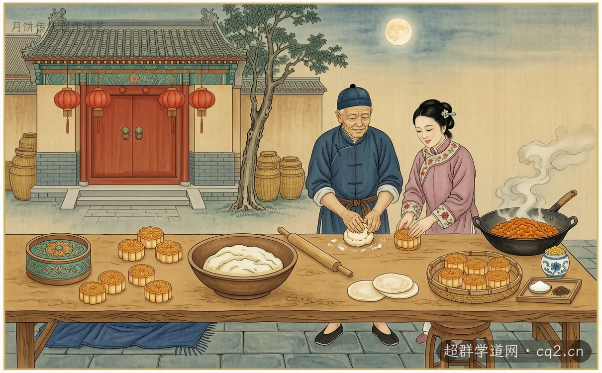 月饼传统制作技艺（AI 生成意境插图）