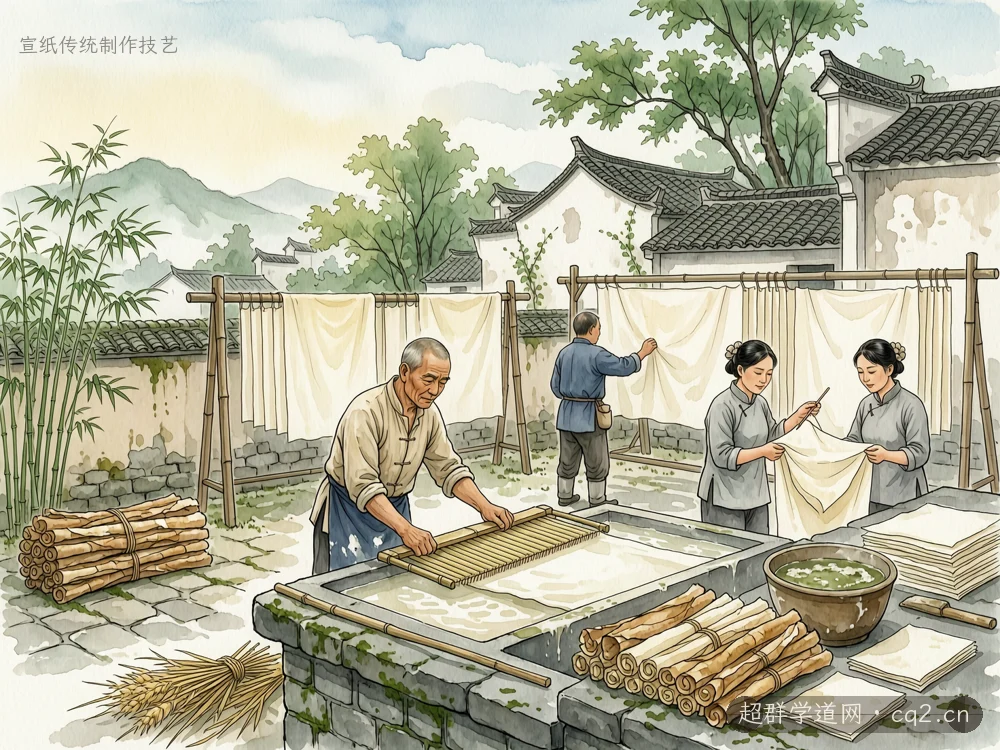 宣纸传统制作技艺（AI 生成意境插图）