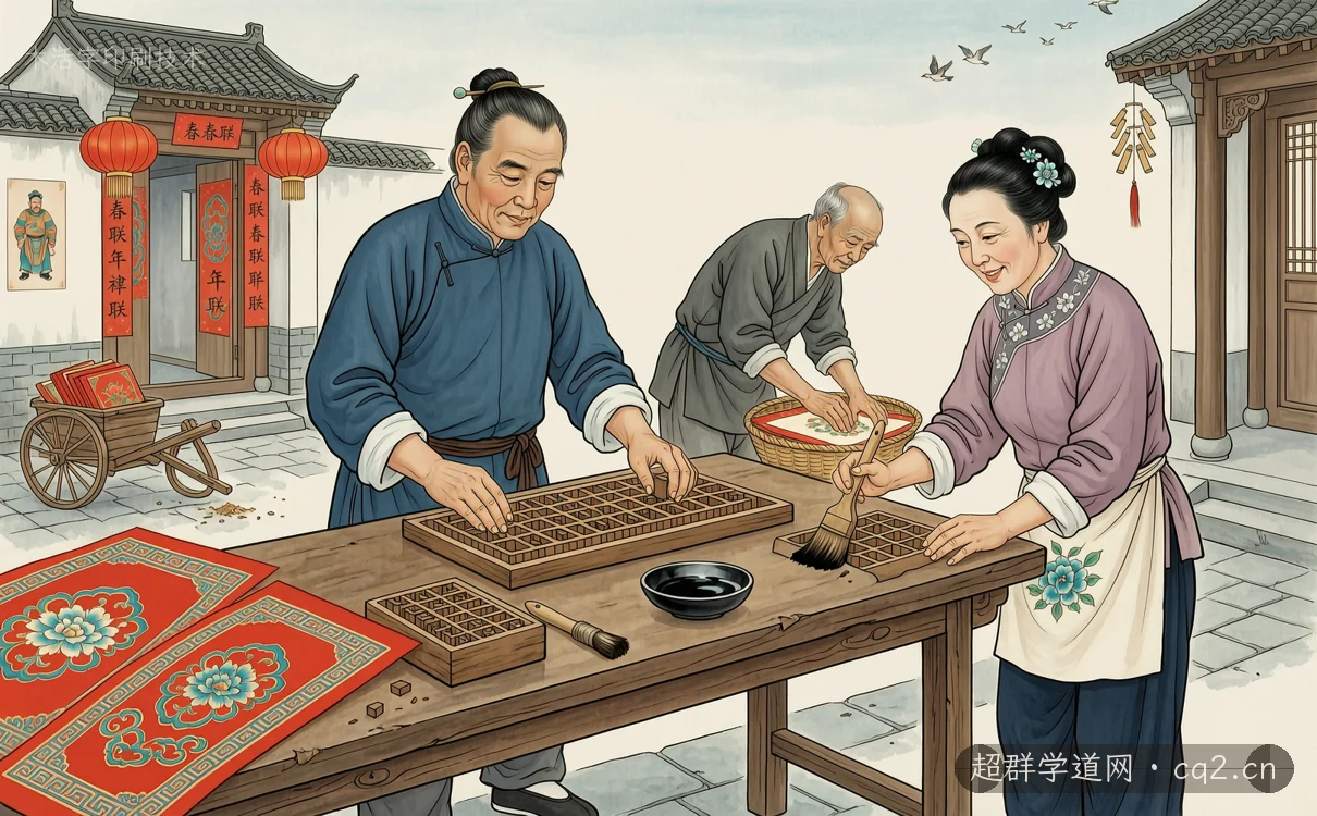 木活字印刷技术（AI 生成意境插图）