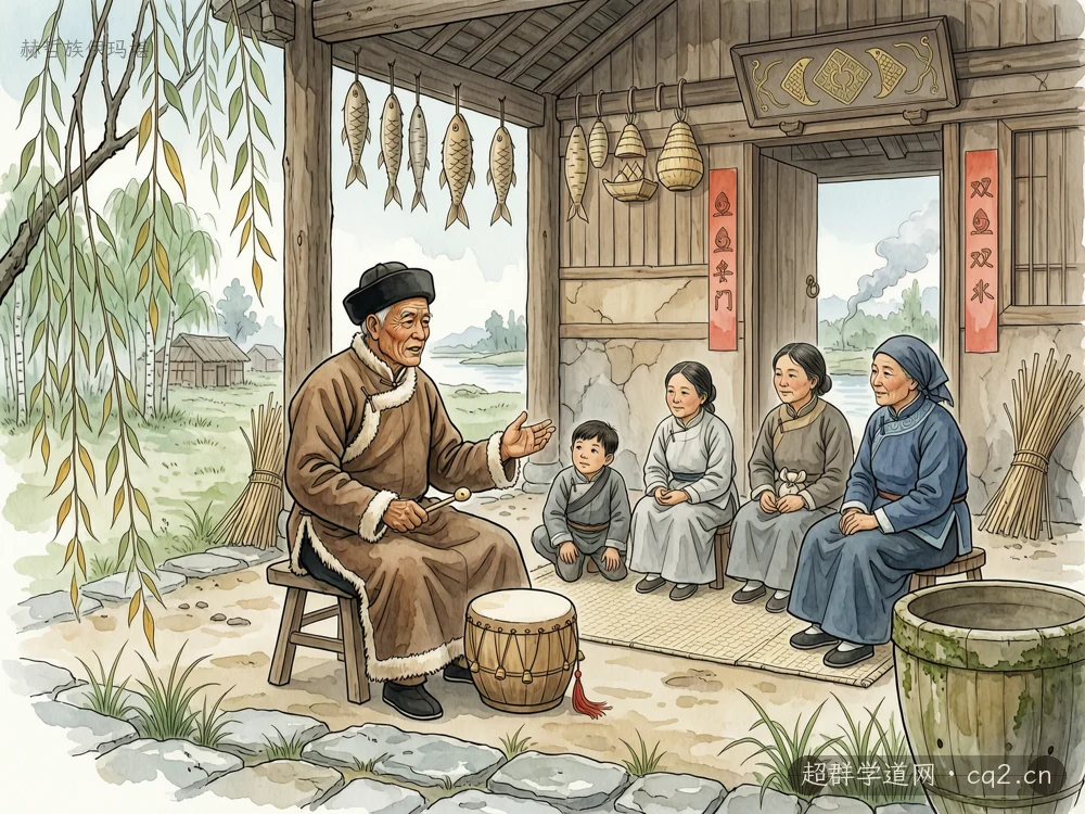 赫哲族伊玛堪（AI 生成意境插图）