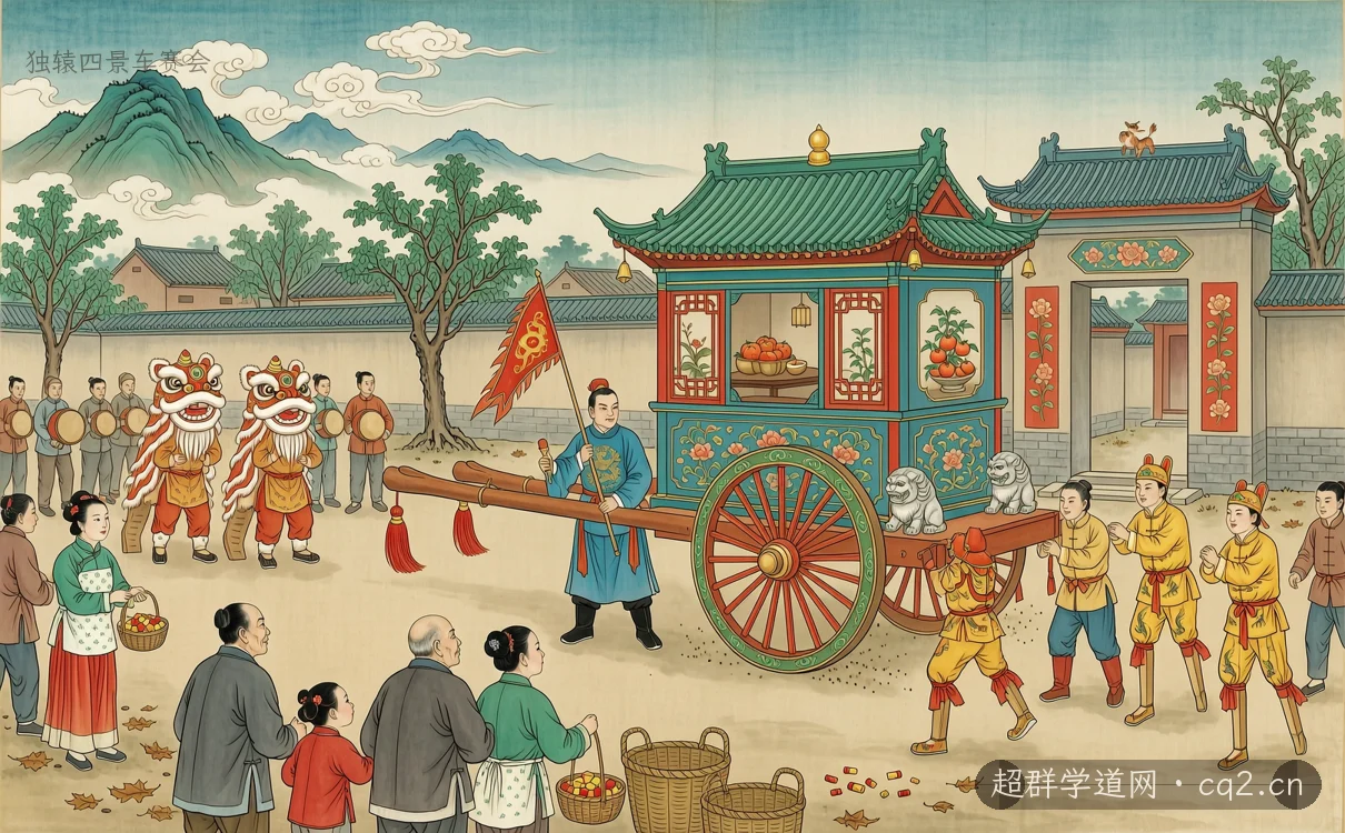 独辕四景车赛会（AI 生成意境插图）