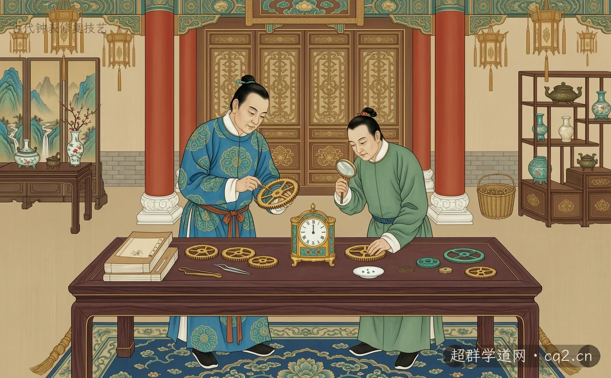古代钟表修复技艺（AI 生成意境插图）