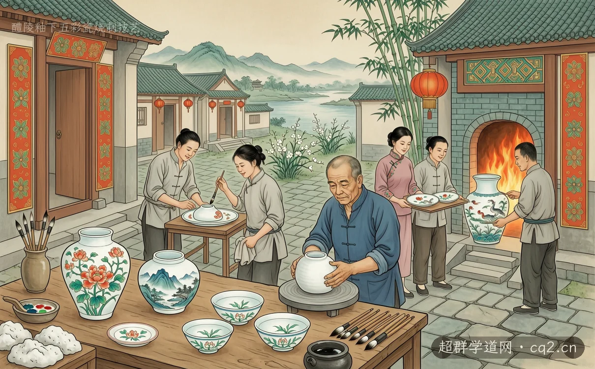 醴陵釉下五彩瓷烧制技艺（AI 生成意境插图）