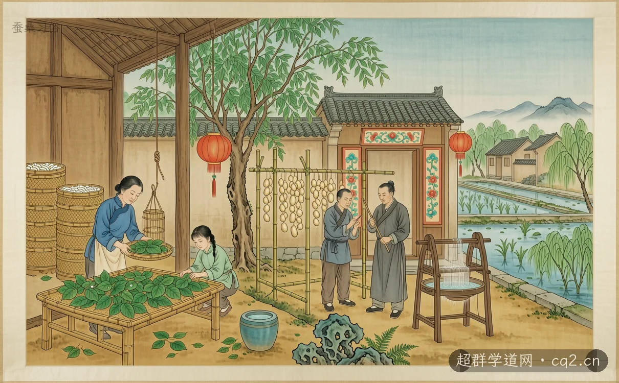 蚕桑习俗（AI 生成意境插图）