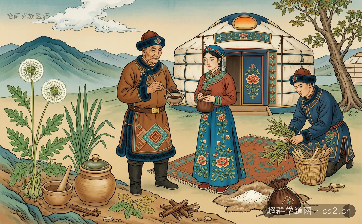哈萨克族医药（AI 生成意境插图）