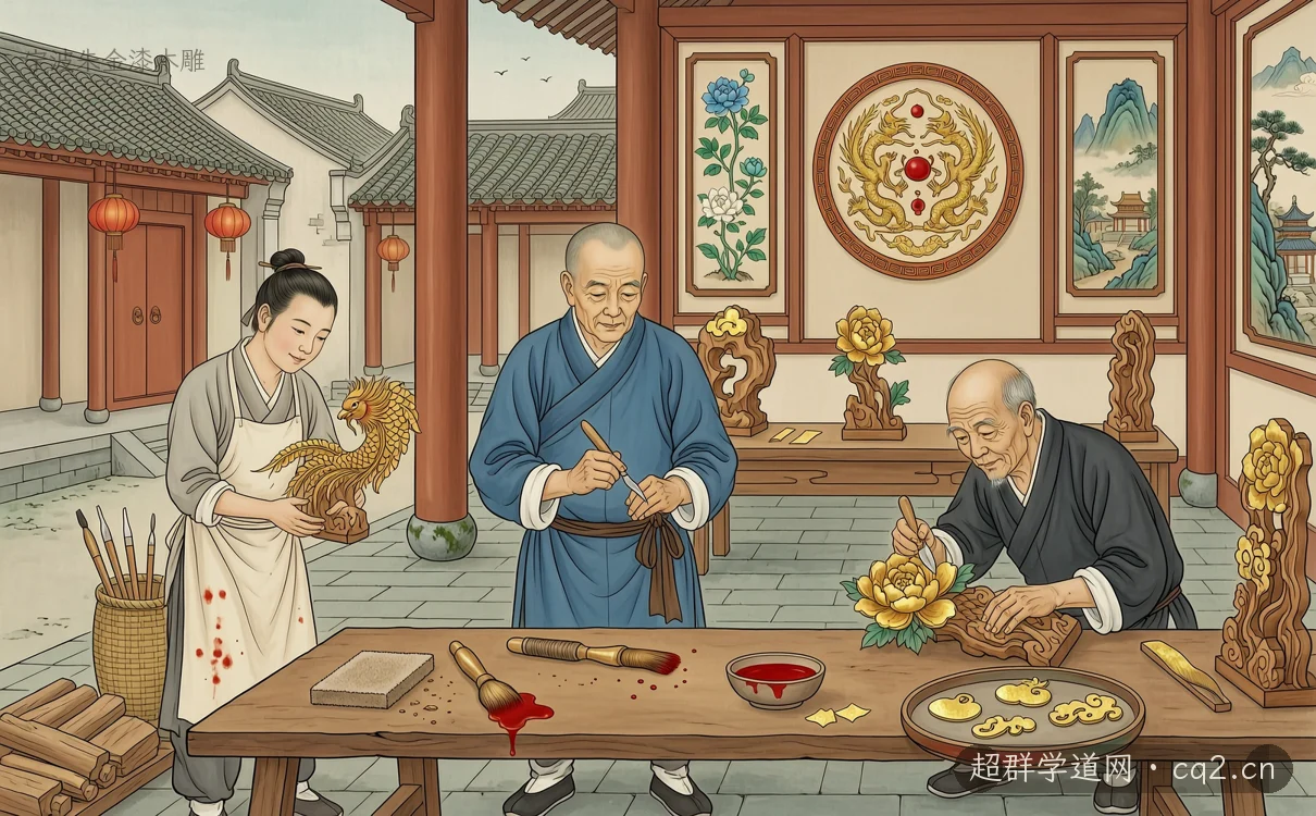 宁波朱金漆木雕（AI 生成意境插图）
